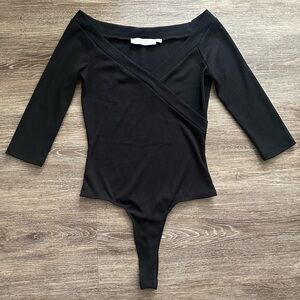 Astr Black Ribbed Bodysuit